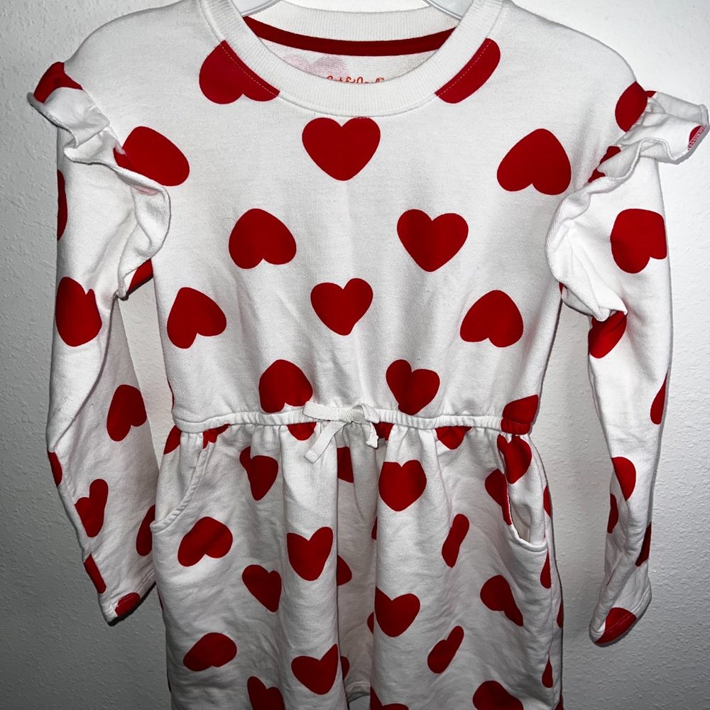 Cat & Jack Girls' M 7/8 White Red Hearts Dress